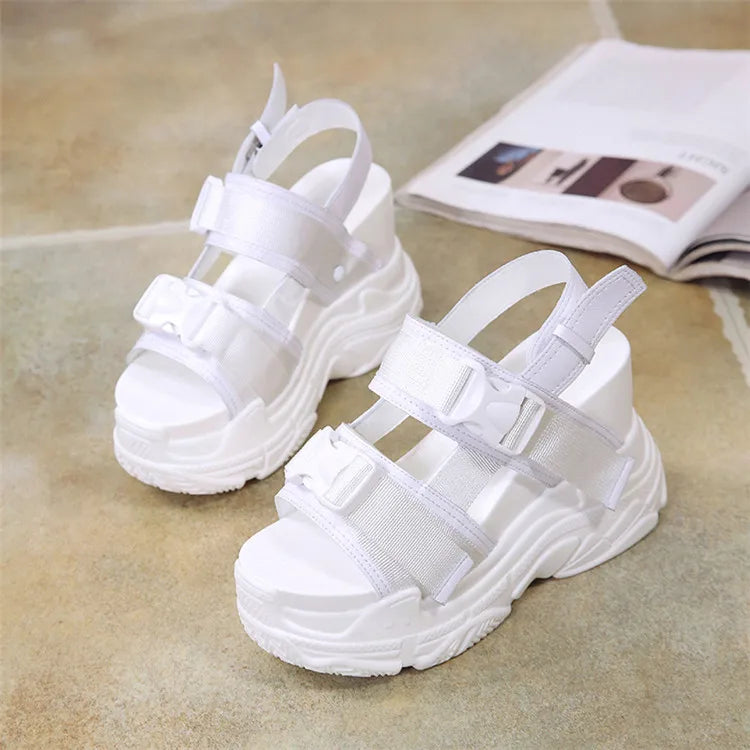 COOTELILI Summer Shoes Women Gladiator Sandals Platforms Woman Causal Wedge Shoes Open Toe Black White High heels