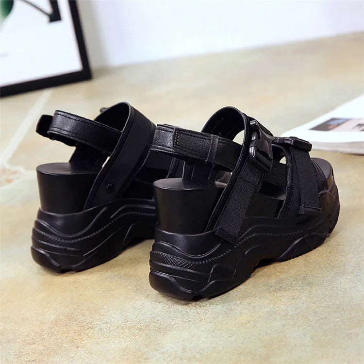 COOTELILI Summer Shoes Women Gladiator Sandals Platforms Woman Causal Wedge Shoes Open Toe Black White High heels