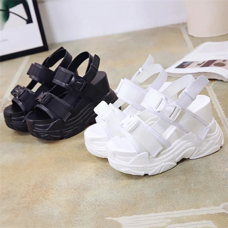 COOTELILI Summer Shoes Women Gladiator Sandals Platforms Woman Causal Wedge Shoes Open Toe Black White High heels