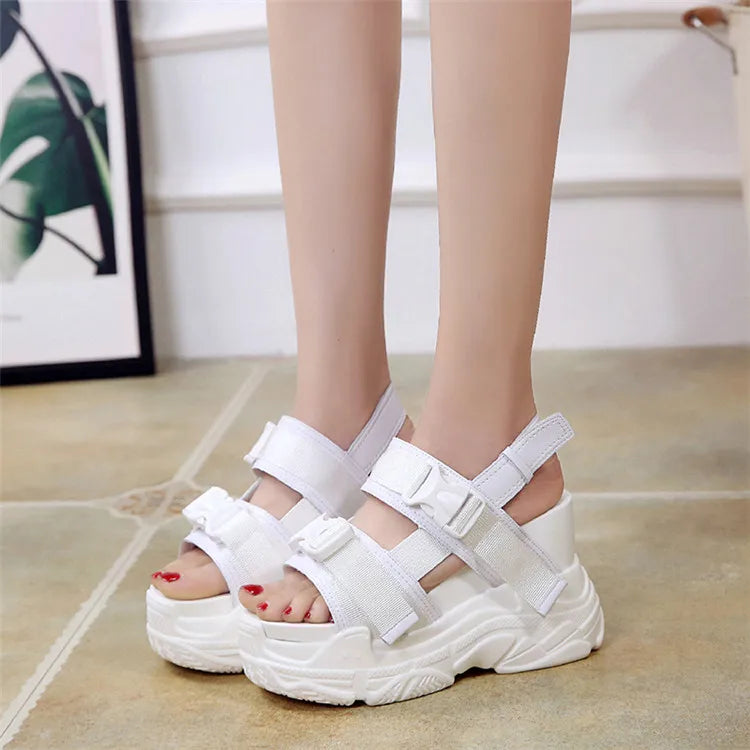 COOTELILI Summer Shoes Women Gladiator Sandals Platforms Woman Causal Wedge Shoes Open Toe Black White High heels