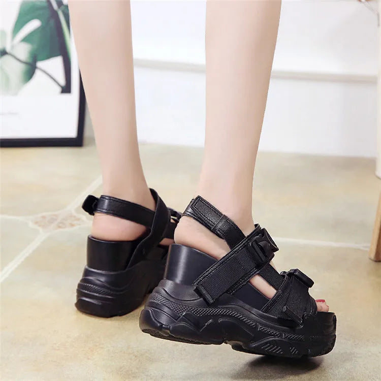 COOTELILI Summer Shoes Women Gladiator Sandals Platforms Woman Causal Wedge Shoes Open Toe Black White High heels