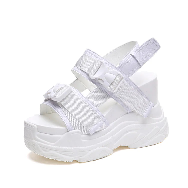COOTELILI Summer Shoes Women Gladiator Sandals Platforms Woman Causal Wedge Shoes Open Toe Black White High heels