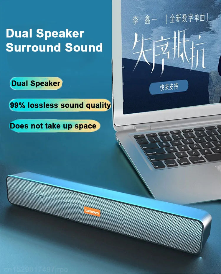 Lenovo BMS09 TV Sound Bar Speaker Stereo Surround Dual Woofer PC Speakers for Home Theater Desktop Computer Boom Box Som