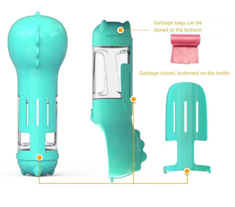 Portable Dog Food Feeder 3 In 1 Cat Water Bottle Drinker Poop Dispenser Leak Proof Multifunctional Travel Puppy Outdoor Drinking