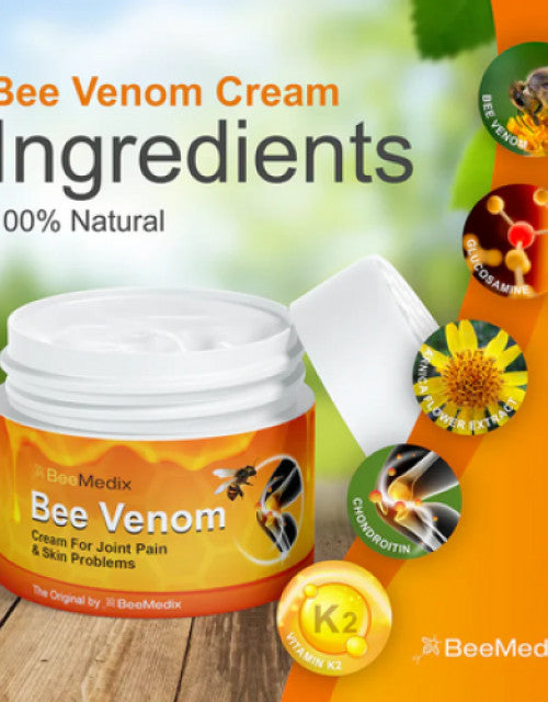 Dropdash Bee Venom Pain Relief Cream jar for joint pain and skin with natural ingredients