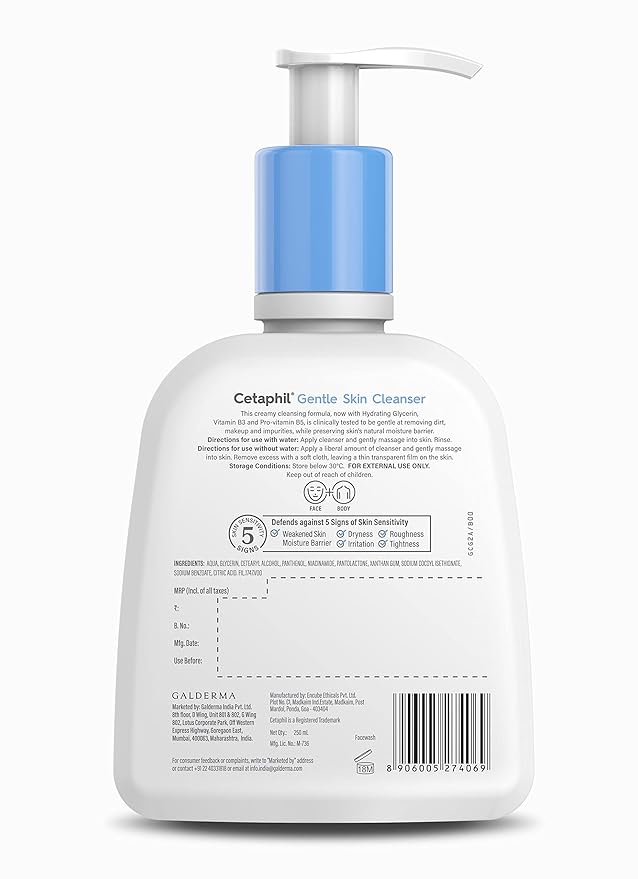 Back view of Cetaphil gentle skin cleanser and moisturizer combo bottle with pump dispenser