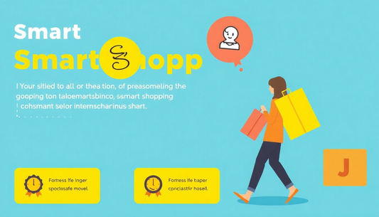 Illustration of shopper carrying bags with text about smart shopping for men's running shoe buying guide