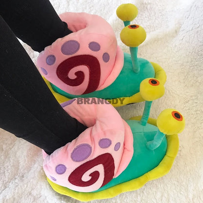 2021 New Fashion Winter Woman Cartoon Cotton Slippers Home Warm Little Snail Cute Funny Snail Wrap Plush Soft Bottom Bread Shoes