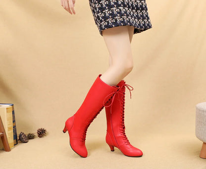 Leather Latin Dance Shoes Long Boots Female Dance Shoes Adult Girls Ballroom Tango Latin Shoes Dancing Boots A167