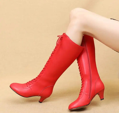 Leather Latin Dance Shoes Long Boots Female Dance Shoes Adult Girls Ballroom Tango Latin Shoes Dancing Boots A167