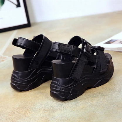 COOTELILI Summer Shoes Women Gladiator Sandals Platforms Woman Causal Wedge Shoes Open Toe Black White High heels
