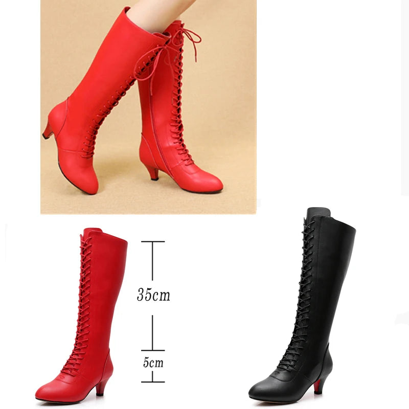 Leather Latin Dance Shoes Long Boots Female Dance Shoes Adult Girls Ballroom Tango Latin Shoes Dancing Boots A167