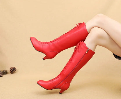 Leather Latin Dance Shoes Long Boots Female Dance Shoes Adult Girls Ballroom Tango Latin Shoes Dancing Boots A167