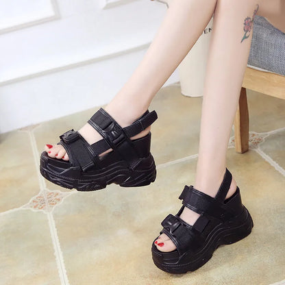 COOTELILI Summer Shoes Women Gladiator Sandals Platforms Woman Causal Wedge Shoes Open Toe Black White High heels