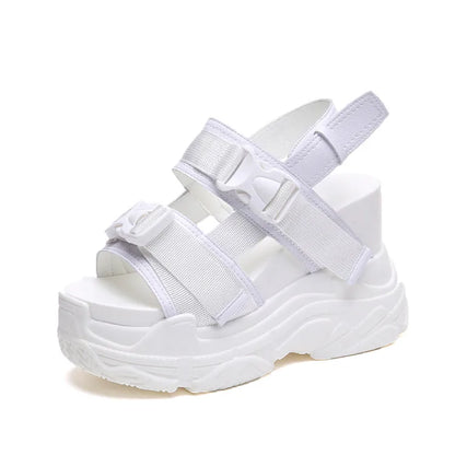 COOTELILI Summer Shoes Women Gladiator Sandals Platforms Woman Causal Wedge Shoes Open Toe Black White High heels