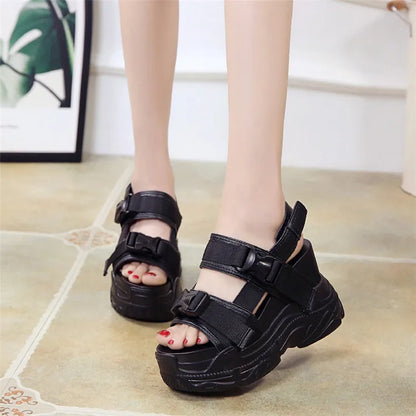 COOTELILI Summer Shoes Women Gladiator Sandals Platforms Woman Causal Wedge Shoes Open Toe Black White High heels