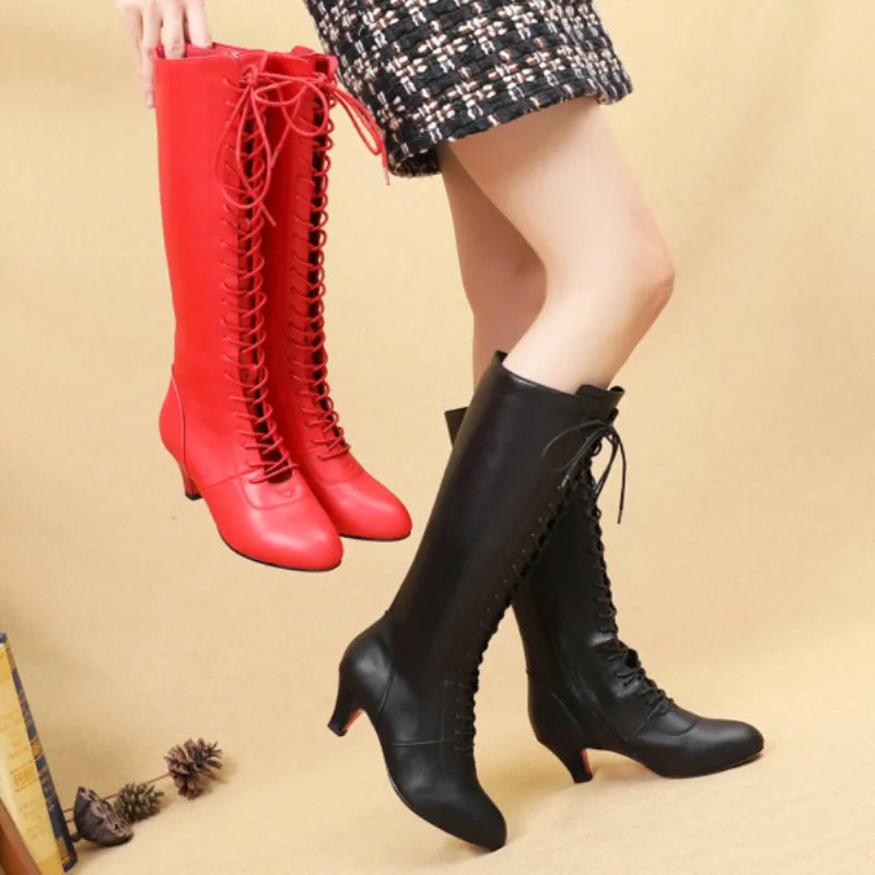 Leather Latin Dance Shoes Long Boots Female Dance Shoes Adult Girls Ballroom Tango Latin Shoes Dancing Boots A167