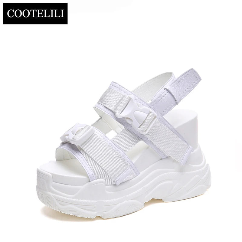 COOTELILI Summer Shoes Women Gladiator Sandals Platforms Woman Causal Wedge Shoes Open Toe Black White High heels