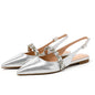 Summer Lady New Women's Shoes Back Strap Pointed Rhinestone Low-Front Cover Foot Flat Bottom Casual Shallow Mouth Simple Sandals