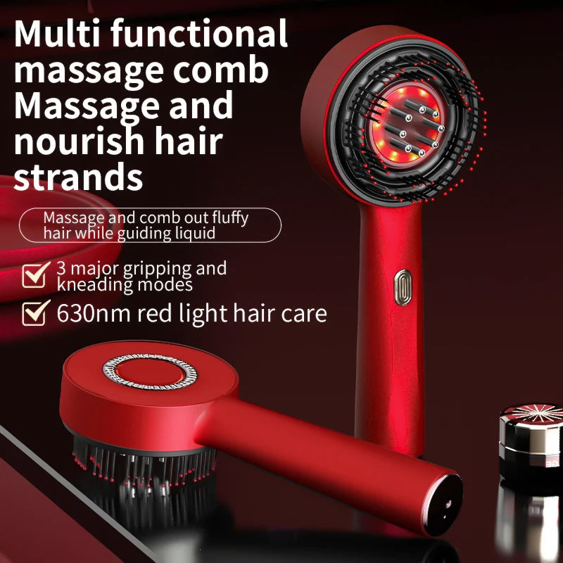 3 Modes Electric Vibration Massage Comb Red Light Therapy Hair Growth Massage Scalp Brush Oil Liquid Applicator Head Massager