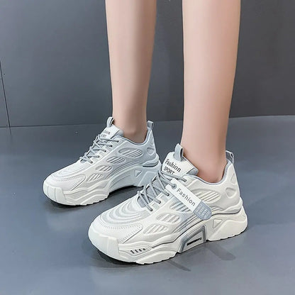 Womens Sneakers Tennis Female Korea Ladies Shoes Platform Trainers Fashion Casual Heels Thick Sole Mesh Breathable Lace-Up Shoes