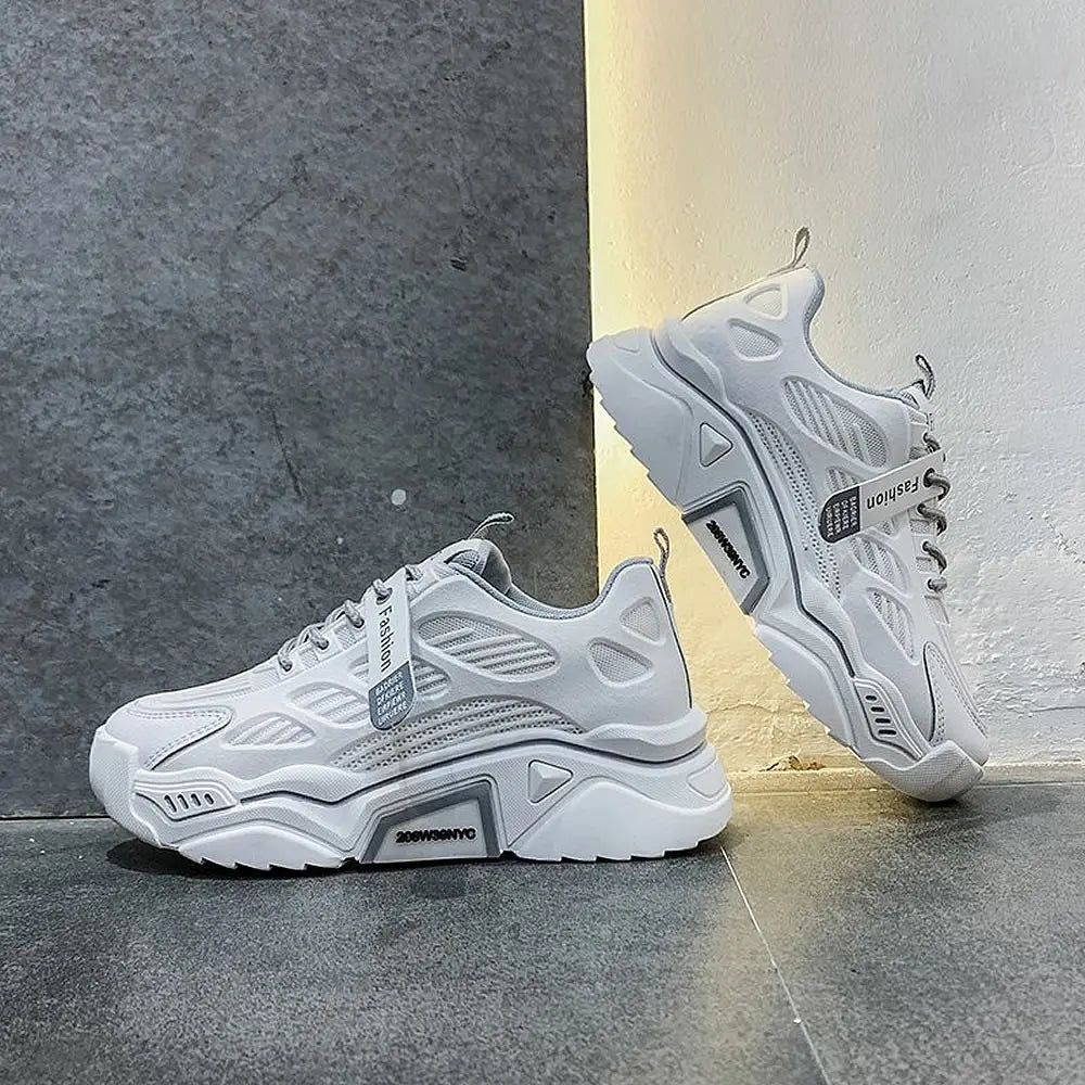 Womens Sneakers Tennis Female Korea Ladies Shoes Platform Trainers Fashion Casual Heels Thick Sole Mesh Breathable Lace-Up Shoes
