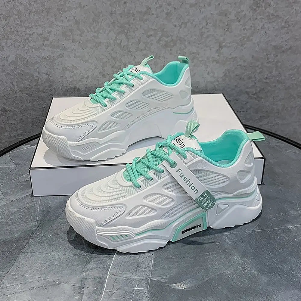 Womens Sneakers Tennis Female Korea Ladies Shoes Platform Trainers Fashion Casual Heels Thick Sole Mesh Breathable Lace-Up Shoes