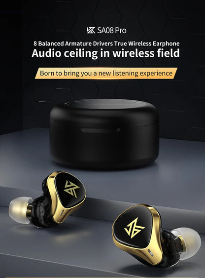 KZ SA08 PRO 8BA Units TWS Bluetooth5.2 Earphone True Wireless Earbuds Touch Control Noise Cancelling Sport Headset ZSX ASX ZAX