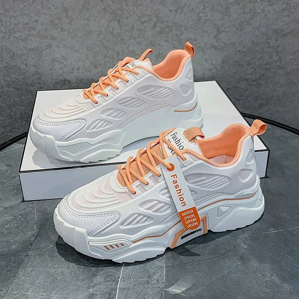 Womens Sneakers Tennis Female Korea Ladies Shoes Platform Trainers Fashion Casual Heels Thick Sole Mesh Breathable Lace-Up Shoes