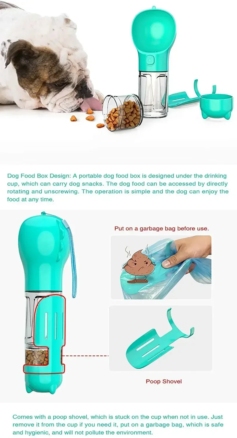 3 in 1 Portable Dog Water Bottle Pet Food Feeder Drinker Poop Dispenser Leak-proof Multifunctional Dog Water Bottle Dog Feeder