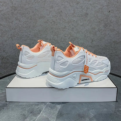 Womens Sneakers Tennis Female Korea Ladies Shoes Platform Trainers Fashion Casual Heels Thick Sole Mesh Breathable Lace-Up Shoes