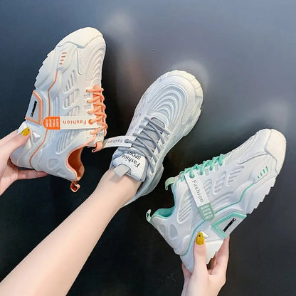 Womens Sneakers Tennis Female Korea Ladies Shoes Platform Trainers Fashion Casual Heels Thick Sole Mesh Breathable Lace-Up Shoes