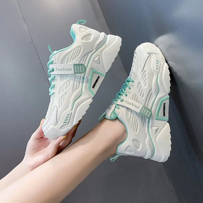 Womens Sneakers Tennis Female Korea Ladies Shoes Platform Trainers Fashion Casual Heels Thick Sole Mesh Breathable Lace-Up Shoes