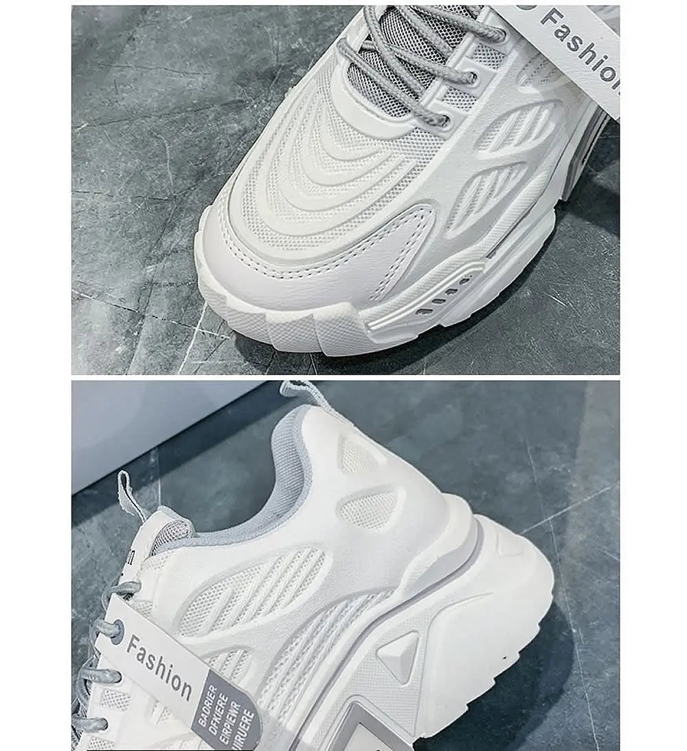 Womens Sneakers Tennis Female Korea Ladies Shoes Platform Trainers Fashion Casual Heels Thick Sole Mesh Breathable Lace-Up Shoes