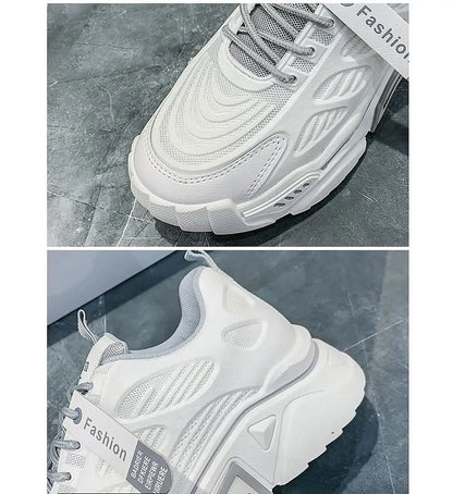 Womens Sneakers Tennis Female Korea Ladies Shoes Platform Trainers Fashion Casual Heels Thick Sole Mesh Breathable Lace-Up Shoes