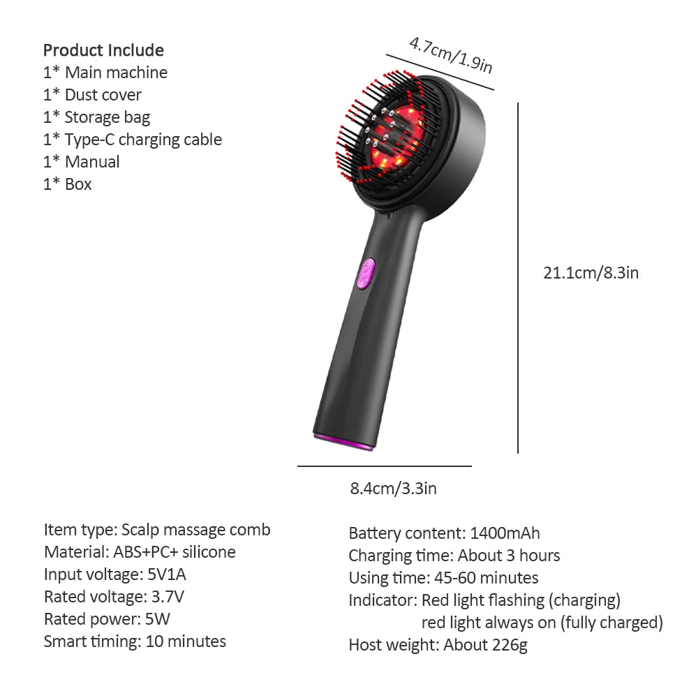 Electric Vibration Massage Comb Red Light Therapy Hair Growth Massage Scalp Brush Anti Hair Loss Liquid Oil Applicator Hair Care