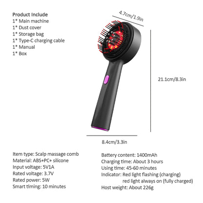Electric Vibration Massage Comb Red Light Therapy Hair Growth Massage Scalp Brush Anti Hair Loss Liquid Oil Applicator Hair Care