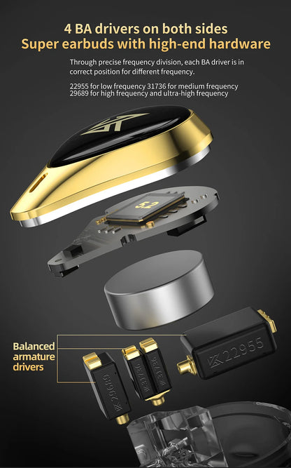 KZ SA08 PRO 8BA Units TWS Bluetooth5.2 Earphone True Wireless Earbuds Touch Control Noise Cancelling Sport Headset ZSX ASX ZAX