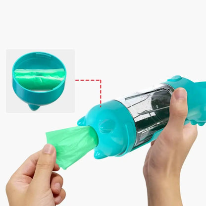 300/500ml Pet Water Food Dispenser 3 in 1 Leak Proof Pet Dog Water Bottle with Trash Bag Box and Shovel Dog Food Feeder Cat