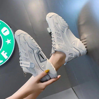 Womens Sneakers Tennis Female Korea Ladies Shoes Platform Trainers Fashion Casual Heels Thick Sole Mesh Breathable Lace-Up Shoes