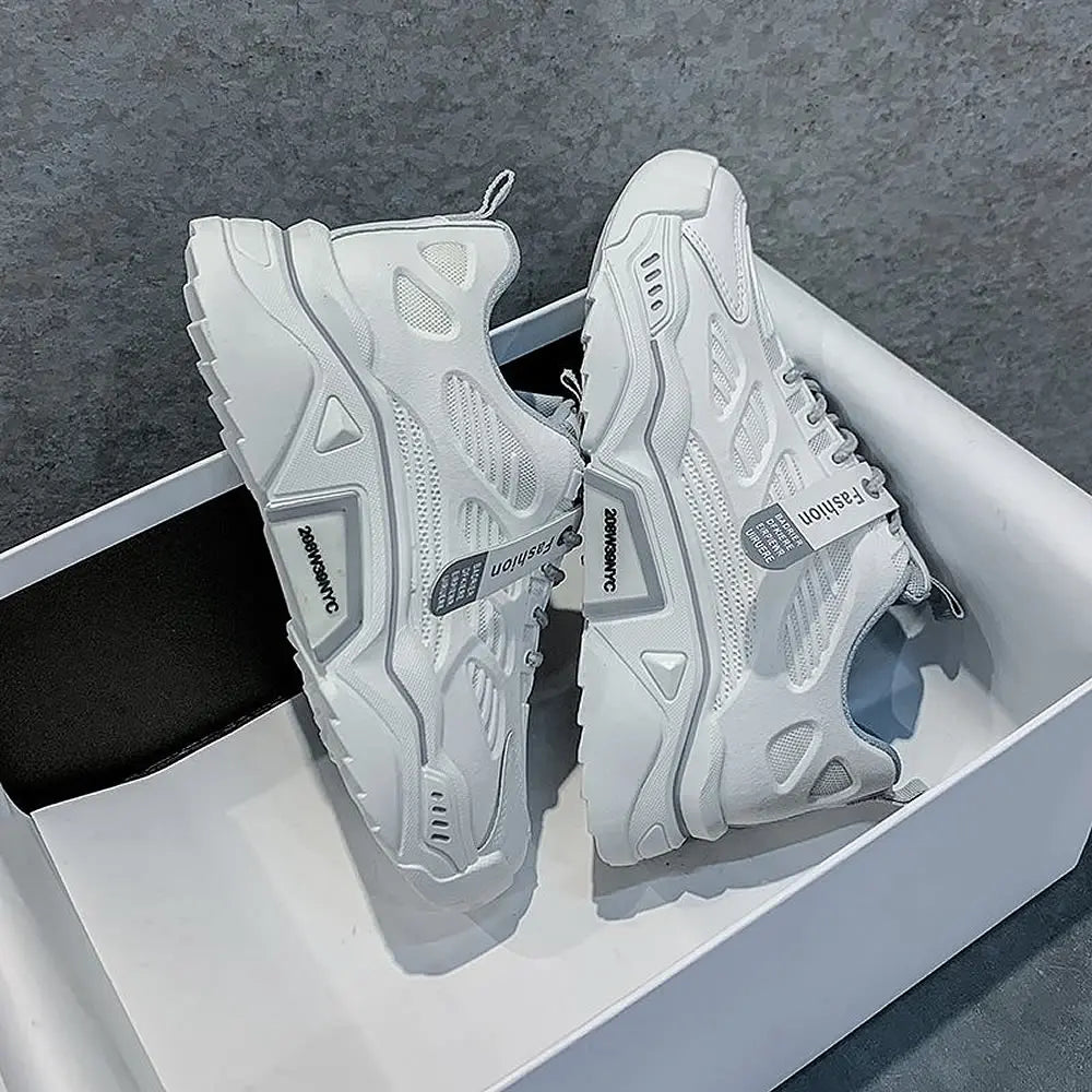 Womens Sneakers Tennis Female Korea Ladies Shoes Platform Trainers Fashion Casual Heels Thick Sole Mesh Breathable Lace-Up Shoes