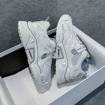 Womens Sneakers Tennis Female Korea Ladies Shoes Platform Trainers Fashion Casual Heels Thick Sole Mesh Breathable Lace-Up Shoes