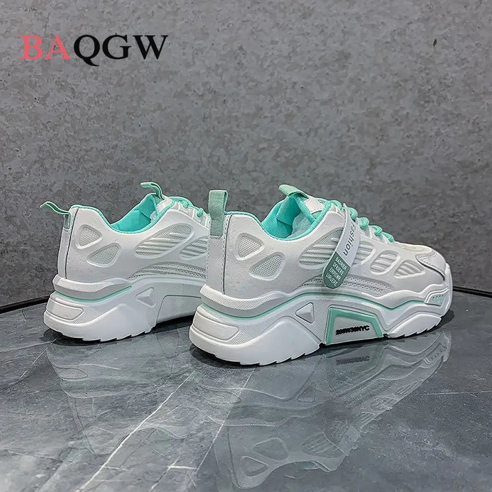 Womens Sneakers Tennis Female Korea Ladies Shoes Platform Trainers Fashion Casual Heels Thick Sole Mesh Breathable Lace-Up Shoes