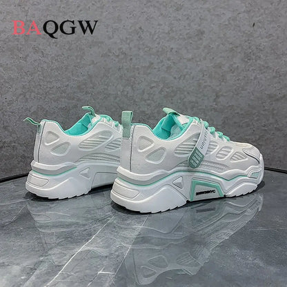 Womens Sneakers Tennis Female Korea Ladies Shoes Platform Trainers Fashion Casual Heels Thick Sole Mesh Breathable Lace-Up Shoes