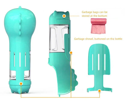 Portable Dog Food Feeder 3 In 1 Cat Water Bottle Drinker Poop Dispenser Leak Proof Multifunctional Travel Puppy Outdoor Drinking