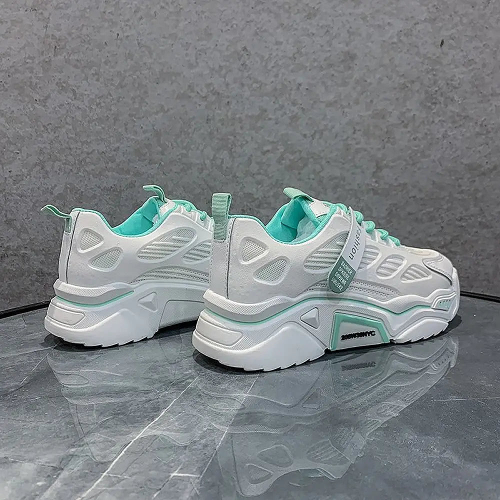 Womens Sneakers Tennis Female Korea Ladies Shoes Platform Trainers Fashion Casual Heels Thick Sole Mesh Breathable Lace-Up Shoes
