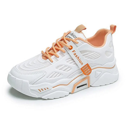 Womens Sneakers Tennis Female Korea Ladies Shoes Platform Trainers Fashion Casual Heels Thick Sole Mesh Breathable Lace-Up Shoes