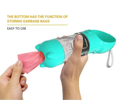 3 in 1 Portable Dog Water Bottle Pet Food Feeder Drinker Poop Dispenser Leak-proof Multifunctional Dog Water Bottle Dog Feeder