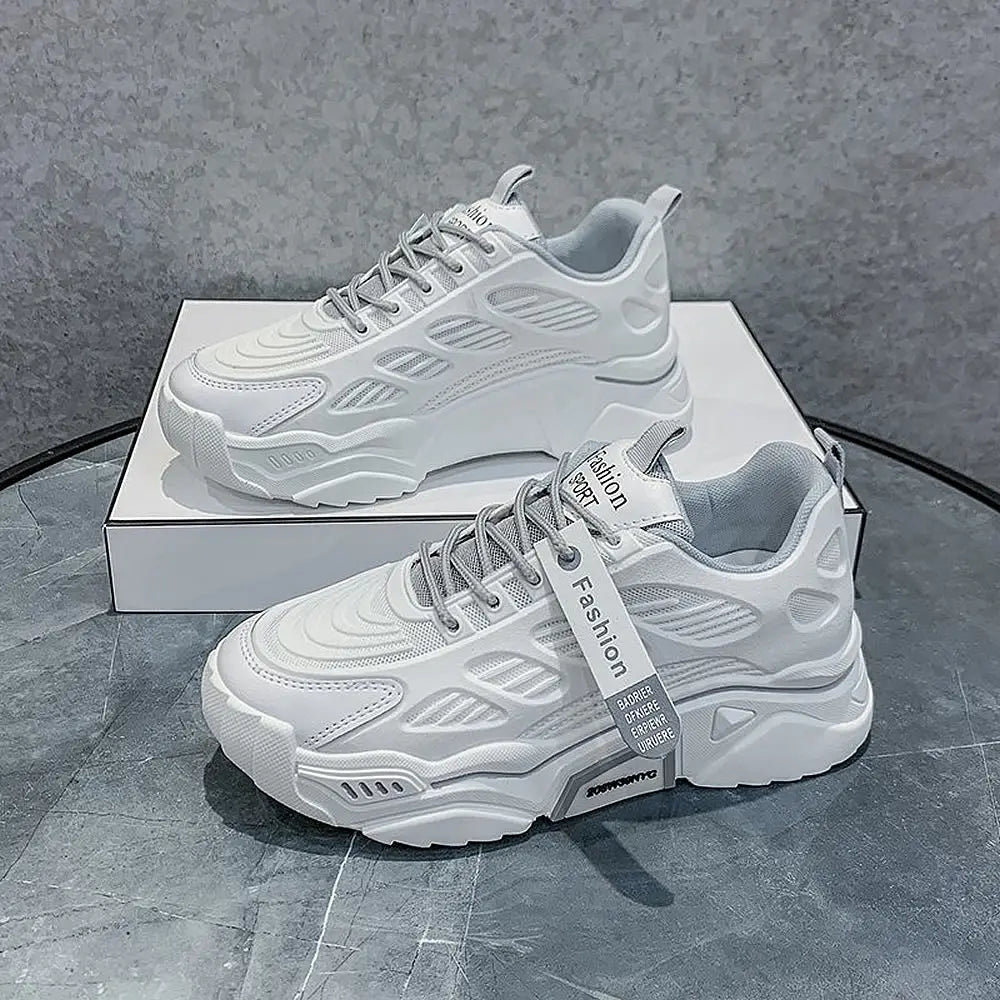 Womens Sneakers Tennis Female Korea Ladies Shoes Platform Trainers Fashion Casual Heels Thick Sole Mesh Breathable Lace-Up Shoes