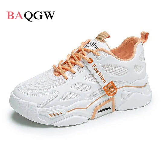 Womens Sneakers Tennis Female Korea Ladies Shoes Platform Trainers Fashion Casual Heels Thick Sole Mesh Breathable Lace-Up Shoes